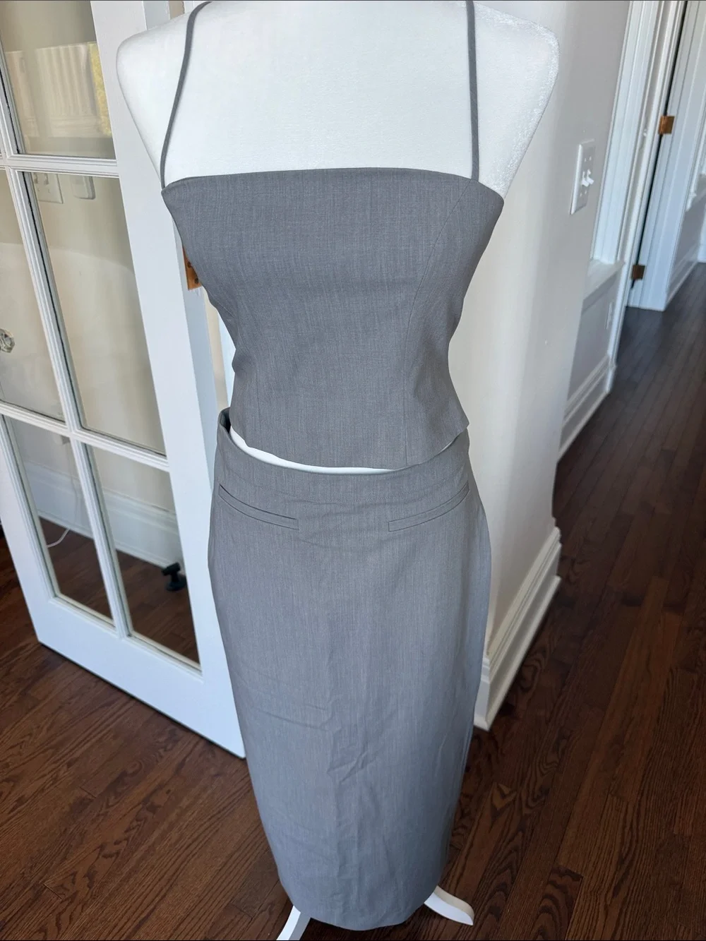 Women's High-Waist Long Pencil Skirt Set in Gray - Picture 2 of 7